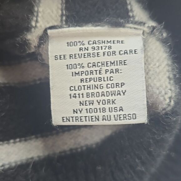 Magaschoni Black‎ White Striped Long Sleeve Cashmere Turtleneck Sweater Size S - Picture 5 of 9